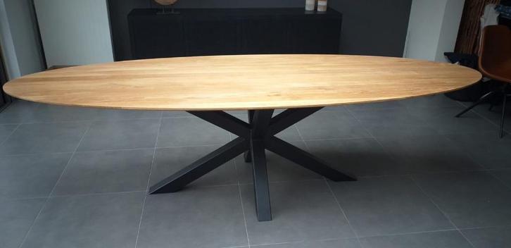 Ovale tafel verjongd eiken, notenhout of bamboe op maat., Huis en Inrichting, Tafels | Eettafels, Nieuw, Ovaal, Eikenhout, Grenenhout