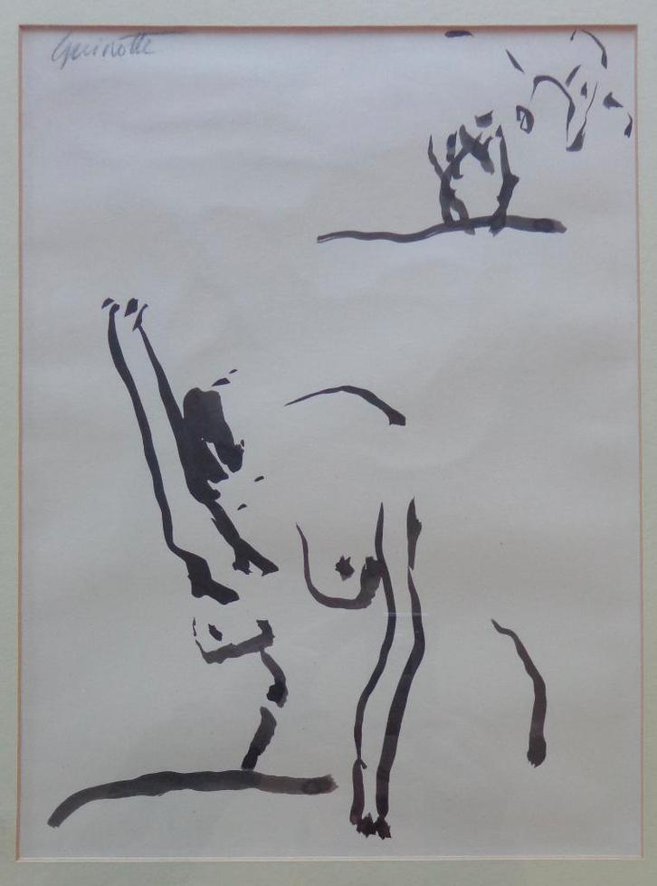 LUCIEN GUINOTTE / VROUWELIJK NAAKT / ORIGINEEL WERK 54x45cm, Antiquités & Art, Art | Peinture | Moderne, Enlèvement ou Envoi