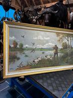 Schilderij jacht oud getekend, Antiek en Kunst, Kunst | Schilderijen | Klassiek, Ophalen of Verzenden