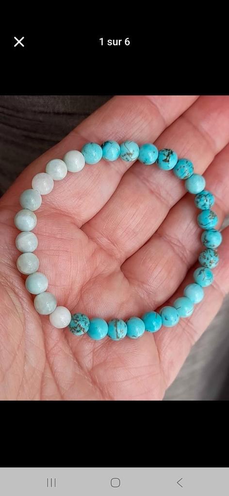 Bracelet élastique avec turquoise et larimar, Bijoux, Sacs & Beauté, Pierres précieuses, Neuf, Enlèvement ou Envoi