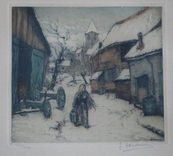 Jacques Hervens (1890-1928) - Kleurenets, Antiek en Kunst, Kunst | Etsen en Gravures, Ophalen of Verzenden