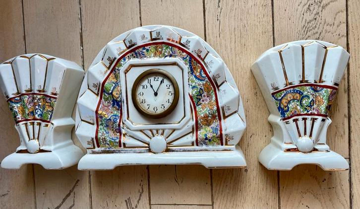 ART DECO SCHOUWGARNITUUR MET KLOK, Antiek en Kunst, Antiek | Klokken, Ophalen of Verzenden