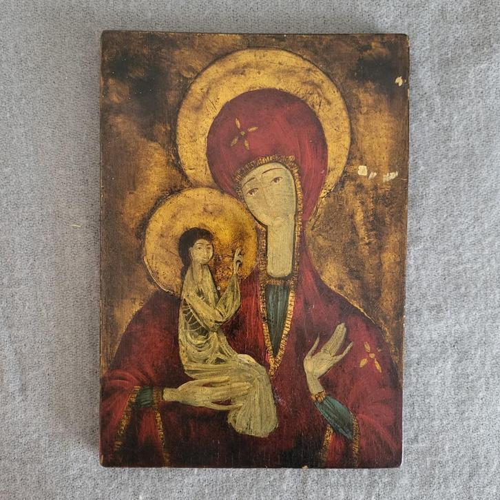 Houten handgeschilderd icoon, Antiek en Kunst, Antiek | Religieuze voorwerpen, Verzenden