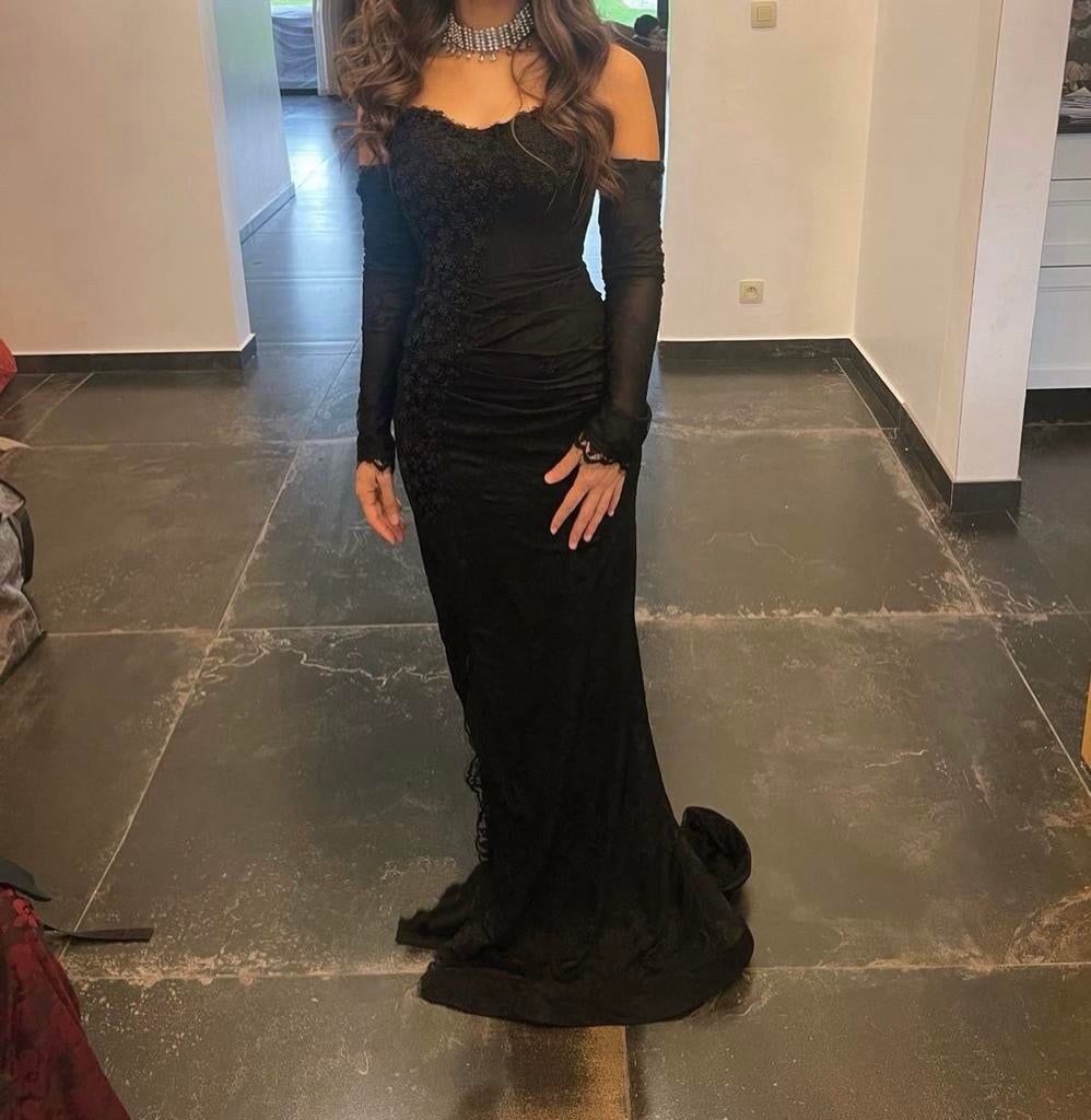 Haute Couture kant jurk S, Kleding | Dames, Gelegenheidskleding, Ophalen, Zo goed als nieuw, Maat 36 (S), Zwart