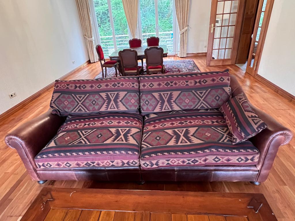 canapé 4 places cuir et tissu style sud ouest, Banc droit, Comme neuf, Enlèvement, Quatre personnes ou plus