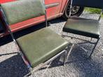 2 vintage stoelen chrome groen leder skai, Enlèvement, Cuir