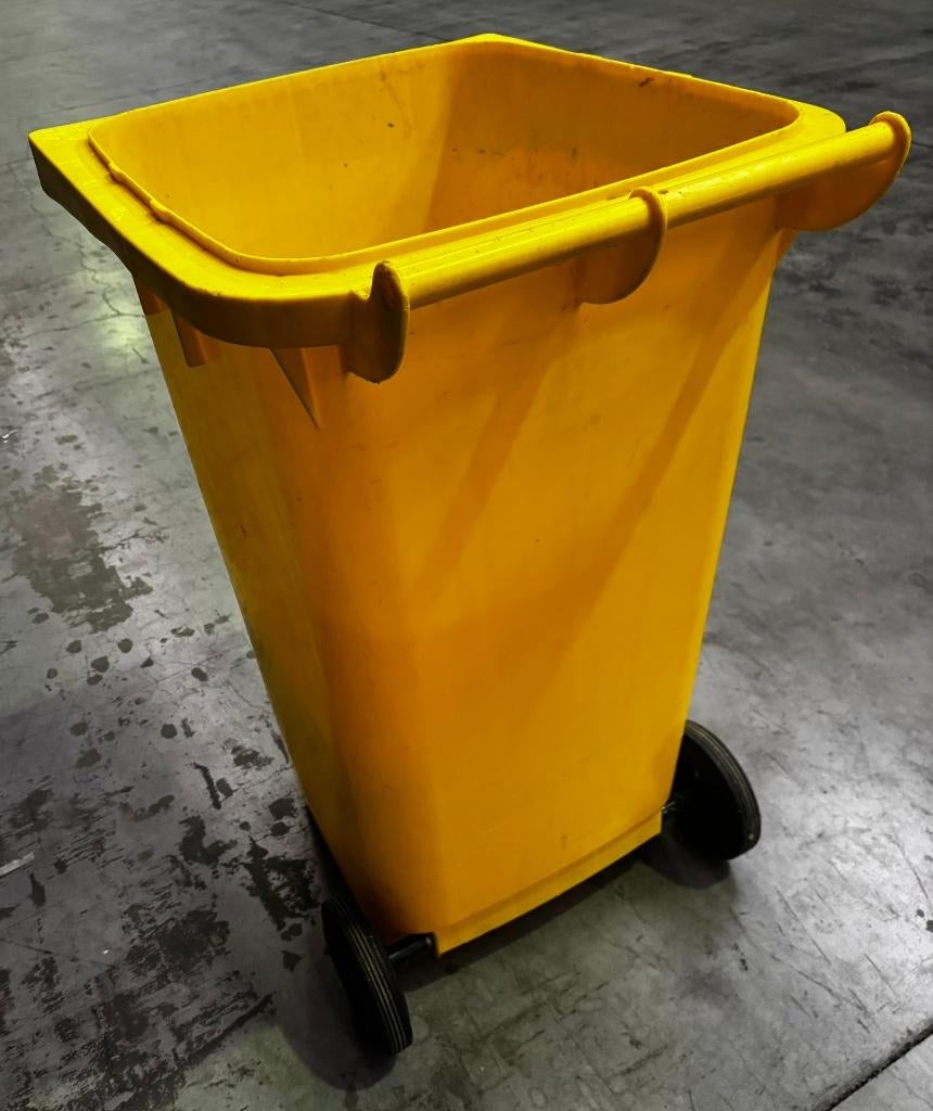 VUILBAKKEN 120 LITER - rood en geel - zonder deksel, Maison & Meubles, Produits de nettoyage, Enlèvement, Seau, Bac ou Chariot à balais