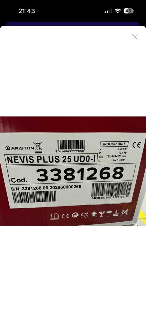 Climatiseur Nevis plus Ariston, Electroménager, Climatiseurs, Neuf, Climatisation murale, Moins de 60 m³, Refroidissement et Déshumidification