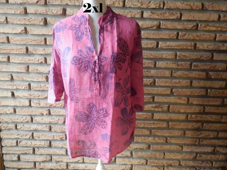 (157)- blouse femme t.2xl rose  - made in italy -, Kleding | Dames, Blouses en Tunieken, Zo goed als nieuw, Maat 42/44 (L), Roze