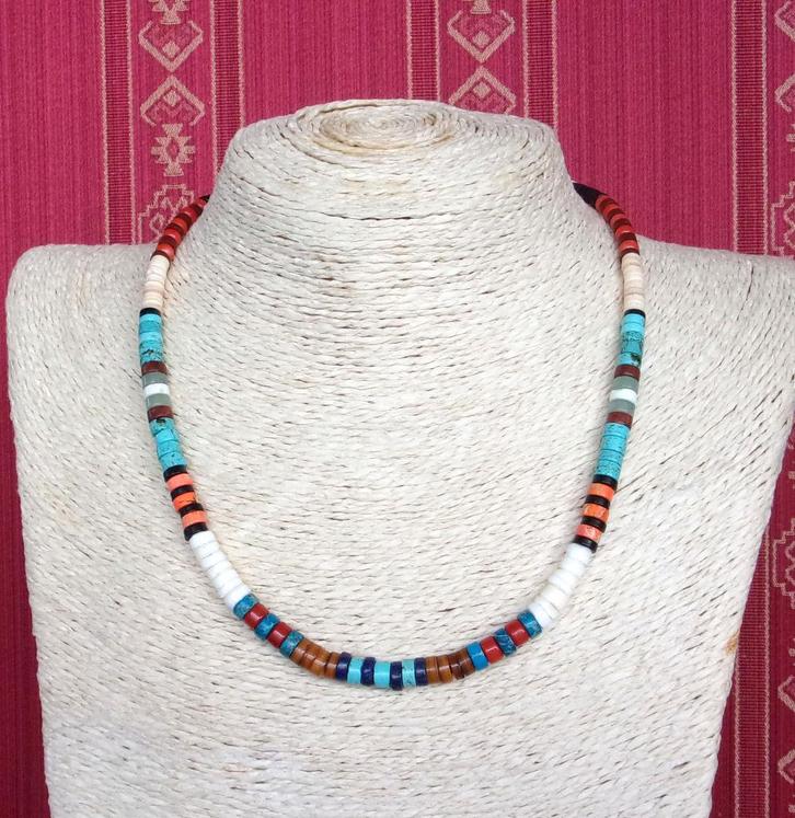 Collier surfeur Navajo homme ou femme turquoises et corail, Bijoux, Sacs & Beauté, Colliers, Neuf, Argent, Bleu, Avec pierre précieuse