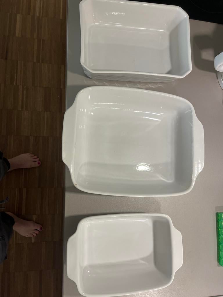 3 witte ovenschalen – set (verschillende maten), Huis en Inrichting, Ophalen, Zo goed als nieuw