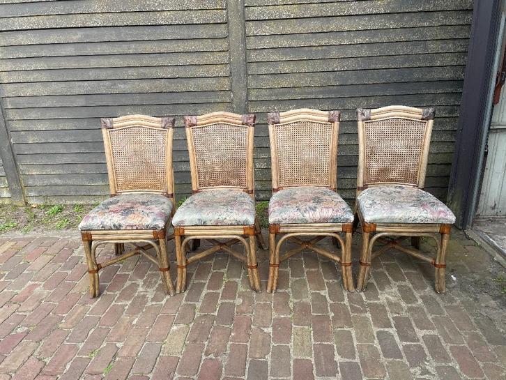 Rotan stoelen, Huis en Inrichting, Stoelen, Gebruikt, Vier, Riet of Rotan, Bruin, Ophalen