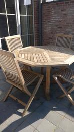 Tuintafel en tuinstoelen, Ophalen, Zo goed als nieuw, Rond, Hout