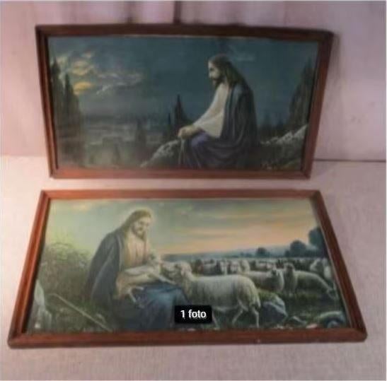 2 Mooie Oude Prenten van Christus - 40x23, Antiek en Kunst, Ophalen of Verzenden