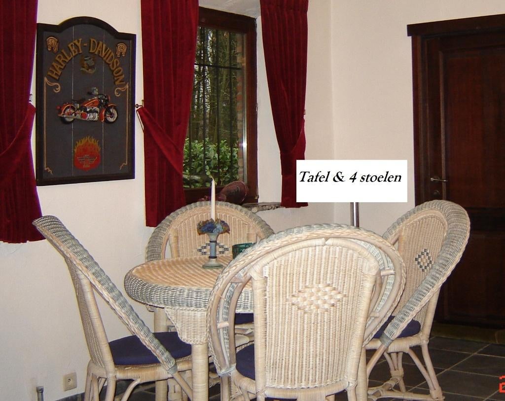 Osier, table ronde + 4 chaises, état neuf, Jardin & Terrasse, Enlèvement, Comme neuf, Chaise, Sets de jardin