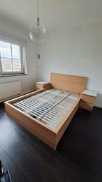 MALM bed 140x200 + 2 nachtkastjes met glasplaat, Ophalen, Wit