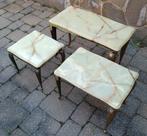 3 marmeren bijzettafels + gouden metalen poten., Ophalen, Gebruikt, Rechthoekig, Overige materialen