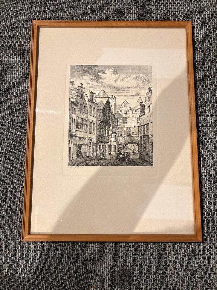 Kunstprent J.T. Jozef Linning – Palingbrug Antwerpen (1856), Antiek en Kunst, Kunst | Tekeningen en Fotografie, Ophalen