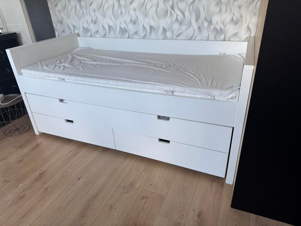 Bed dubbel bed, Ophalen, 90 cm, Eenpersoons, Wit