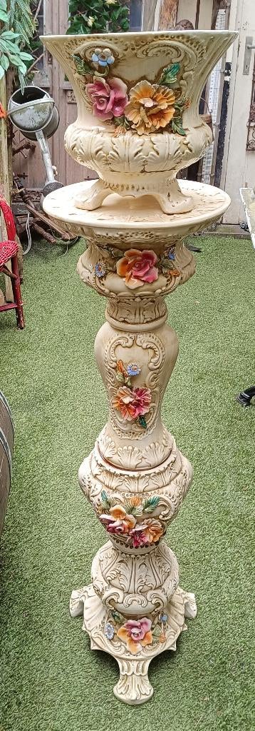 Keramieken bloemenzuil en bloemen cachepot te koop., Huis en Inrichting, Ophalen