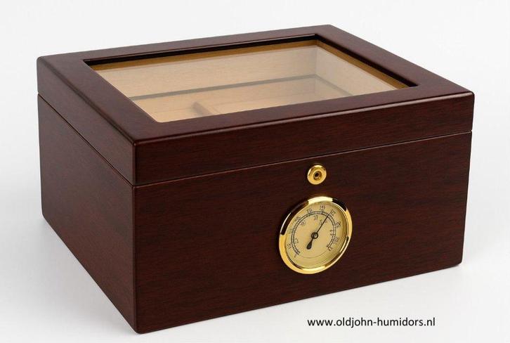 HUMIDOR BUBINGA FINEER GLASS TOP 100 SIGAREN MERK ANGELO h17, Verzamelen, Rookartikelen, Aanstekers en Luciferdoosjes, Nieuw, Tabaksdoos of Verpakking