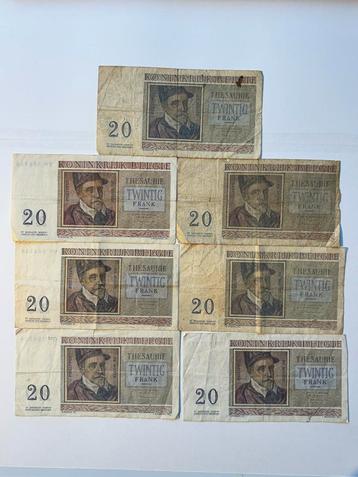 Lot: 7x 20 Belgische frank type De Monte/De Lassus beschikbaar voor biedingen