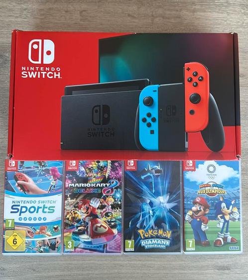 Switch V2 2019 + 4 jeux, Consoles de jeu & Jeux vidéo, Consoles de jeu | Nintendo Switch, Comme neuf, Switch Original, Avec 1 manette