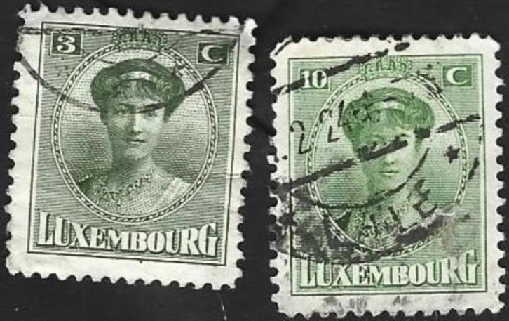 2 Postzegels Luxemburg 1921 Groothertogin Charlotte (II), Postzegels en Munten, Postzegels | Thematische zegels, Gestempeld, Koningshuis