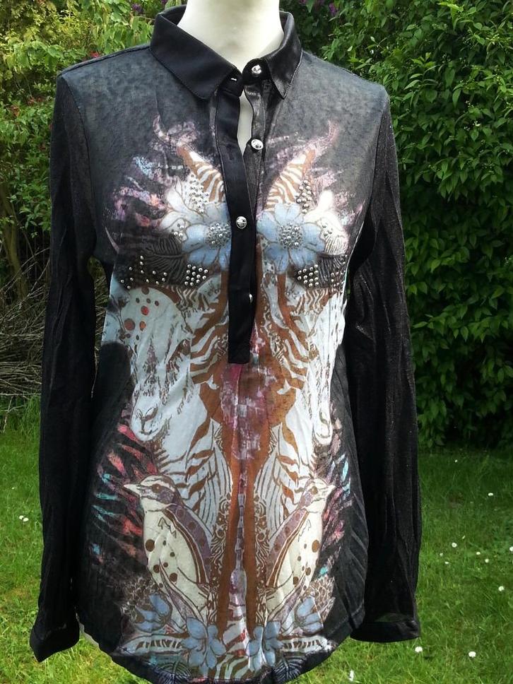 stretch bloes/tuniek zwart print + strass Nieuw Medium, Kleding | Dames, Blouses en Tunieken, Nieuw, Maat 38/40 (M), Zwart, Ophalen of Verzenden