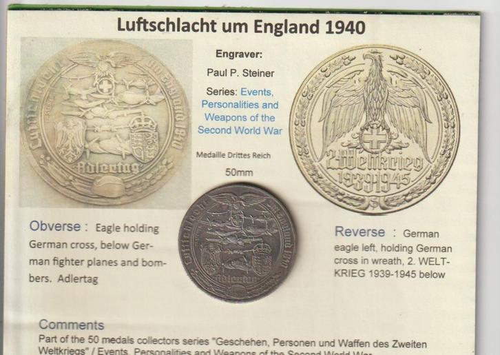 Medaille 50mm + foto's 'Luftschlag um England' 1941—1942, Verzamelen, Militaria | Tweede Wereldoorlog, Luchtmacht, Embleem of Badge