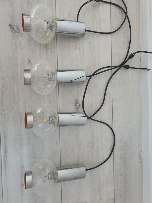 Vintage verlichting chromen met geblazen glas +1970, Huis en Inrichting, Lampen | Hanglampen, Gebruikt, Glas, Ophalen of Verzenden
