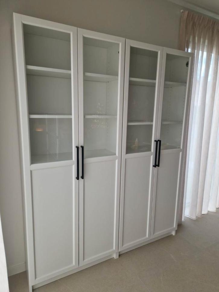 Billy boekenkast 2 x 80 cm. Met Oxberg vitrine deuren., Maison & Meubles, Armoires | Bibliothèques, Utilisé, 200 cm ou plus, 25 à 50 cm