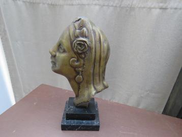 Buste de femme Art Déco vintage en marbre bronze