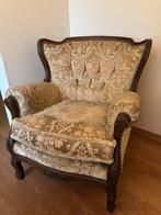 Fauteuil bergère vintage stof eiken afwerking, Antiek en Kunst, Ophalen