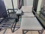 Terrasset met kussens en glazen tafel, Tuin en Terras, Bank, Aluminium, Zo goed als nieuw, Loungeset