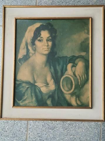 Betoverende Vintage Schilderij: Vrouw met Kruik beschikbaar voor biedingen