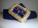 Prachtige vintage blauwe leren riem „Louis Feraud”, Overige kleuren, 5 cm of meer, Echt leder, 90 tot 100 cm