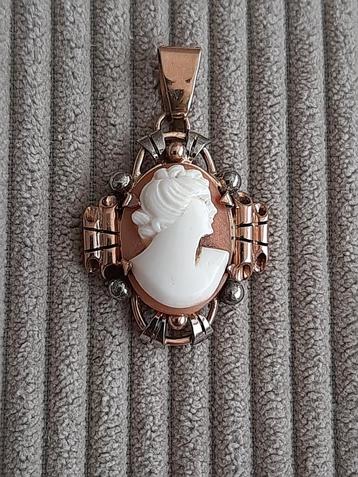 Broche camée début XX eme or rose 18K  poincons orfèvre, Enlèvement ou Envoi, Comme neuf, Or, Or