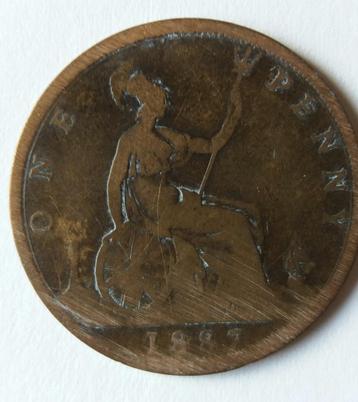 antieke engelse 'one penny' dd 1887, Enlèvement ou Envoi, Autres pays, Monnaie en vrac