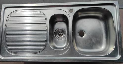 Inox spoelbak met grote en kleine spoelbak + afdruipgedeelte, Huis en Inrichting, Keuken | Keukenelementen, Gebruikt, Ophalen
