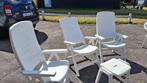 Tuinstoelen 3 stuks met voetbankje en bijpassende tafel, Tuin en Terras, Ophalen, Zo goed als nieuw, Verstelbaar