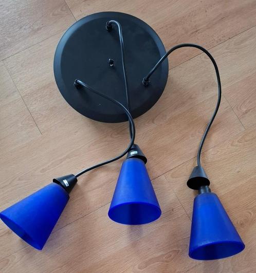 Hanglampen, Luchter blauw, vintage, Huis en Inrichting, Lampen | Hanglampen, Glas, Ophalen of Verzenden