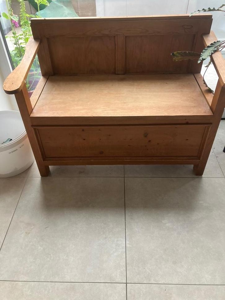 Prachtige decoratieve antieke grenenhouten kinderbank, Antiek en Kunst, Antiek | Meubels | Stoelen en Sofa's, Ophalen