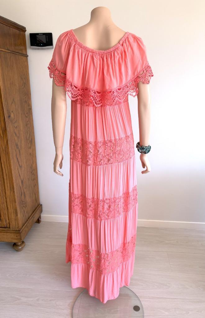 Romantische (Off-Shoulder Maxi-Jurk Kant–Zomers Droomachtig!, Kleding | Dames, Jurken, Zo goed als nieuw, Maat 38/40 (M), Roze