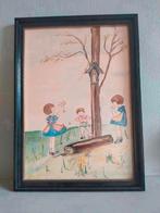 Mooie retro tekening in waterverf, Ophalen of Verzenden