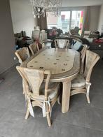 Marmer rotan tafel+ 6 stoelen, Enlèvement, Comme neuf