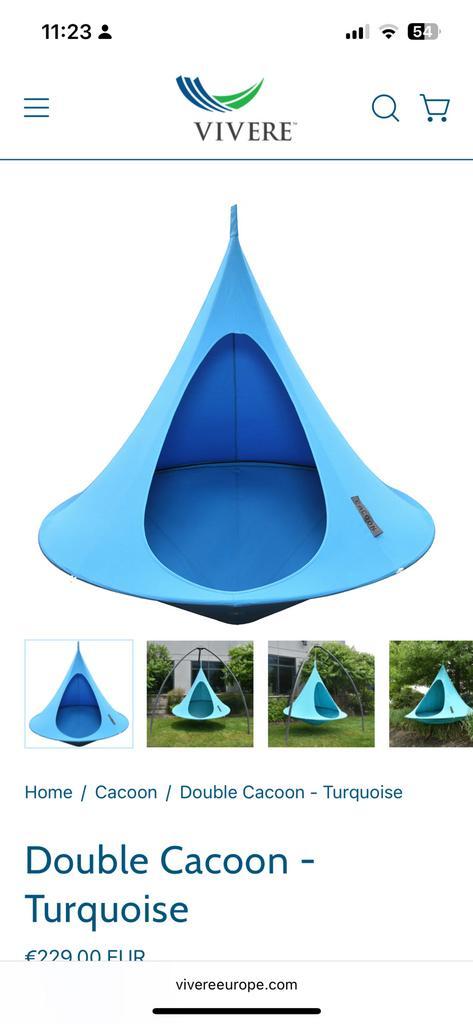 Nieuwe Vivere cacoon dubbel hangtent turquoise, Tuin en Terras, Hangmatten, Nieuw, Ophalen