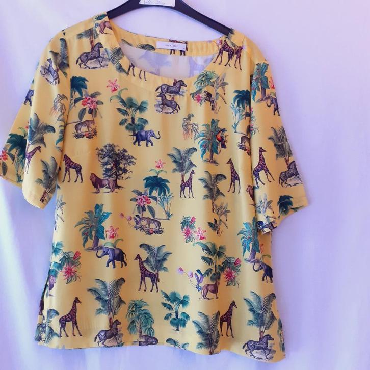 VILA JOY Geel topje met dierenprints Maat: M Prijs: € 2, Kleding | Dames, Topjes, Gedragen, Maat 38/40 (M), Geel, Korte mouw, Ophalen of Verzenden