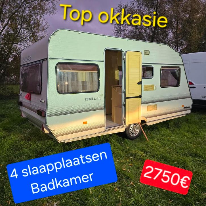 Caravan 4 slaapplaatsen Badkamer stacaravan camping werfkeet, Caravans en Kamperen, Caravans, Bedrijf, tot en met 4, 750 - 1000 kg