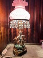 vintage tafellamp hobnail' glazen kap kristallen hangers., Antiek en Kunst, Ophalen